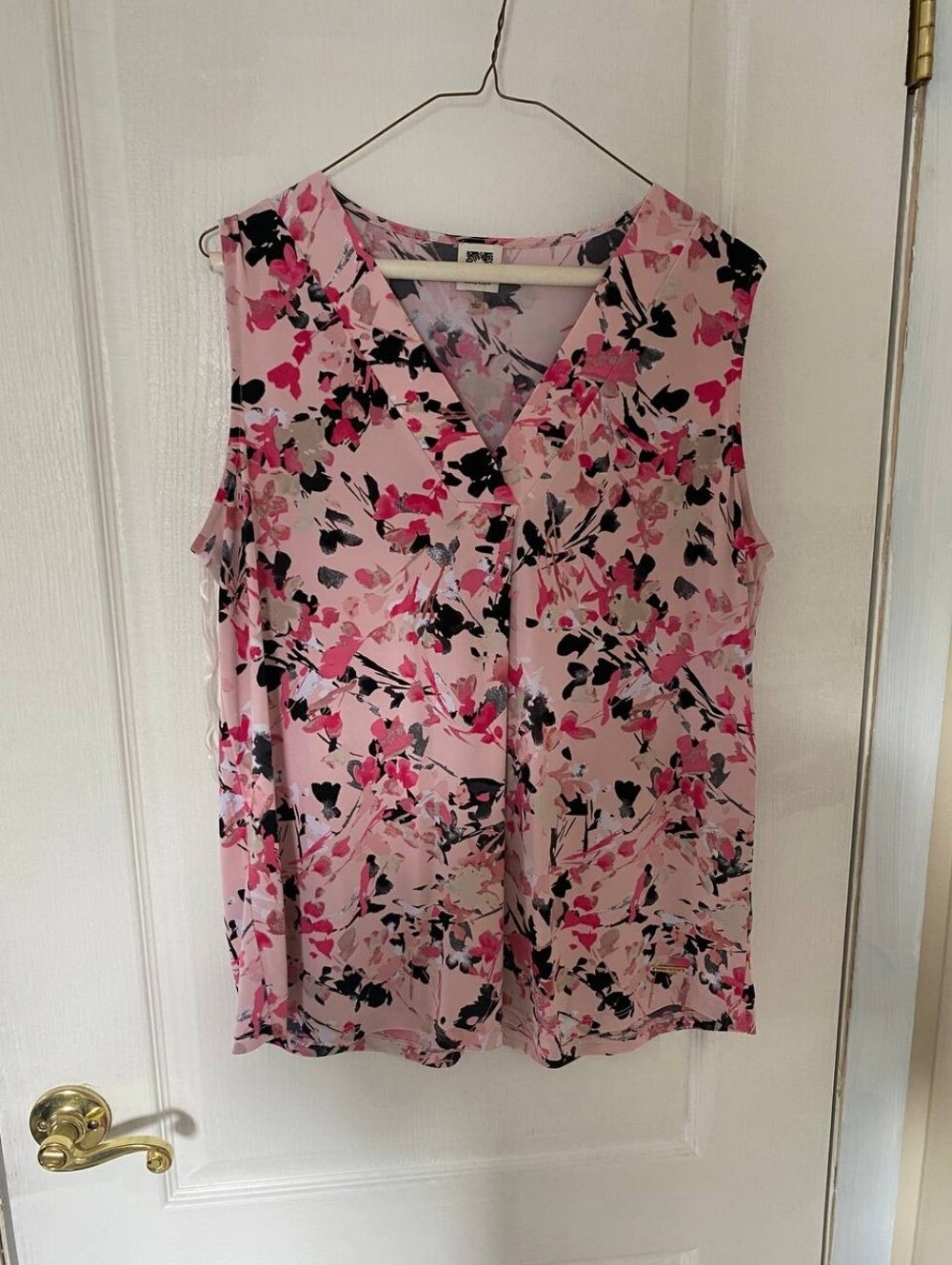 Anne Klein Pink Patterned V Neck Tank Top Blouse Size Large